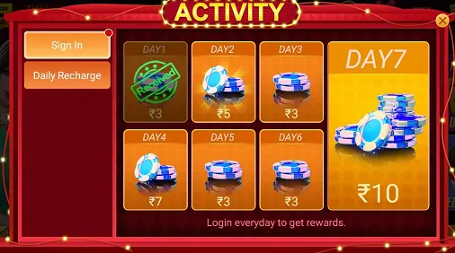 Teen Patti Lotus Daily Activity Rewards