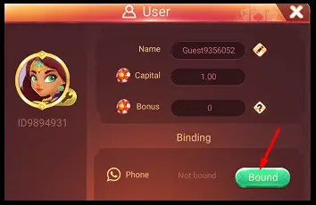 Click Bound Button For Binding Mobile Number On Rummy Wealth App