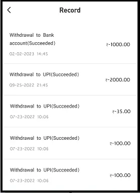 World Trip App Withdraw Proof