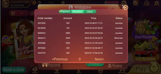 Rummy Ola App Withdraw Proof