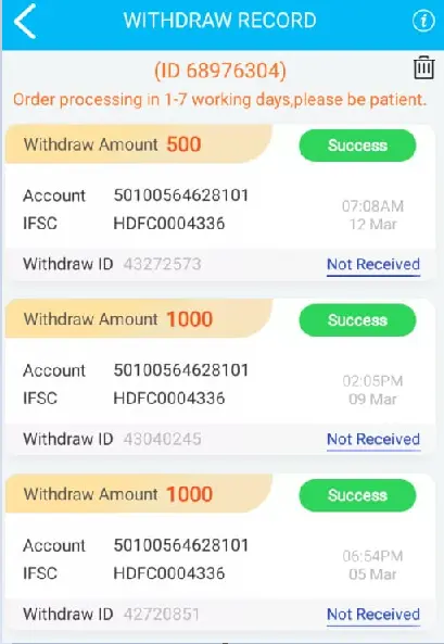 Rummy Happy App Withdraw Proof