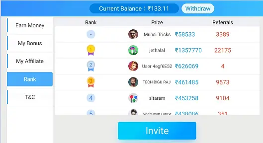 Teen Patti Pop Referral Commission Rank