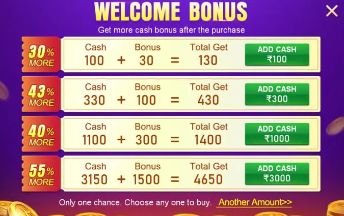 Happy Teen Patti Add Cash Welcome Bonus