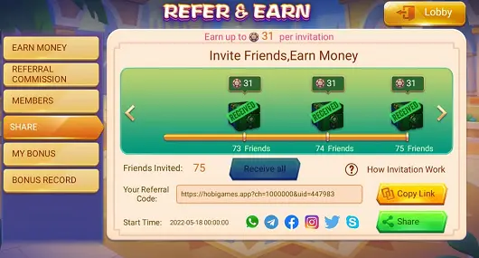 Hobi Games Refer And Earn