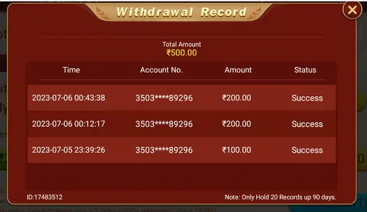 USD Rummy App Withdraw Proof