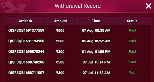 Teen Patti App Withdraw Proof