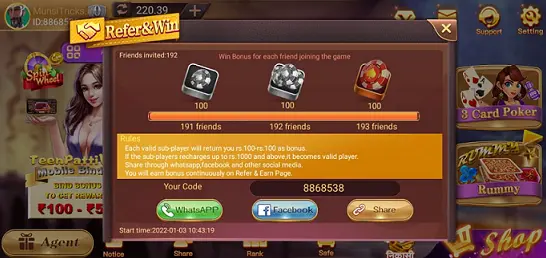 Teen Patti VIP Per Refer Rs. 100