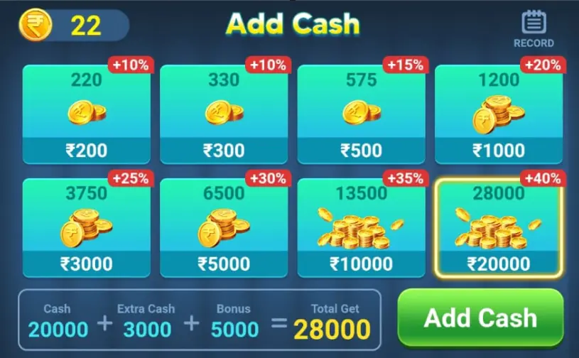 Rummy Sun App Add Cash Offer