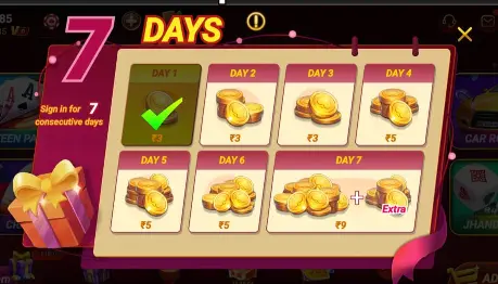 Teen Patti Raja App 7 Days Login Bonus